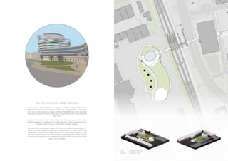 In this brief, I was instructed to design a multi-purpose build for the
International Institute of Cosmism (IIC) that combines film, installation
and day to day living in a single complex. The building’s main purpose
would be a place of work where the Cosmists would film and produce
their films.
I started the project by researching the Russian Suprematist artist,
Kazimir Malevich, specifically his suprematist film. I then constructed my
building out of various suprematist inspired shapes.
The site for this brief was a large 300x150m car park in Stevenage, UK.
The site was very large and flat with ample sunlight so there were many
possibilities to explore. To continue the flow of movement between work
spaces and leisure spaces in the building, I extended the walkway that
runs from Stevenage town centre to the train station through the large
atrium of my design.
Car Park to Cosmos - DES2B - 2nd Year
Top:
Bottom:	
AutoCAD + Illustrator
SketchUp + VRay
 