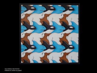 Vrij ontwerp naar Escher.
Potlood en marker op papier.
 