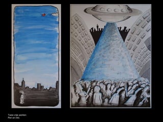 Twee vrije werken.
Pen en inkt.
 