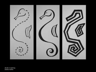 Studie in stylering.
Zwarte marker.
 