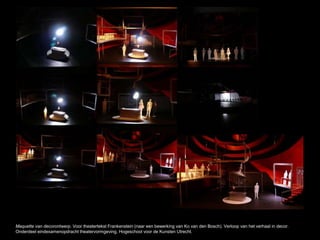 Maquette van decorontwerp. Voor theatertekst Frankenstein (naar een bewerking van Ko van den Bosch). Verloop van het verhaal in decor.
Onderdeel eindexamenopdracht theatervormgeving, Hogeschool voor de Kunsten Utrecht.
 