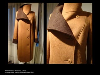 Wintermantel in Alpacawol. Uitvoer.
In opdracht van SheSuit, voor particuliere klant.
 