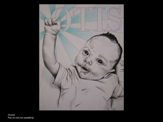 Portret.
Pen en inkt icm pastelkrijt.
 