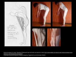 Kostuumontwerp en uitvoer. Beeldend Onderzoek naar de functie van kostuum in dans. Kun je doormiddel van kostuum een emotie losmaken bij de
danser en zijn bewegingen beinvloeden?
Onderdeel eindexamenopdracht theatervormgeving, Hogeschool voor de Kunsten Utrecht.
 