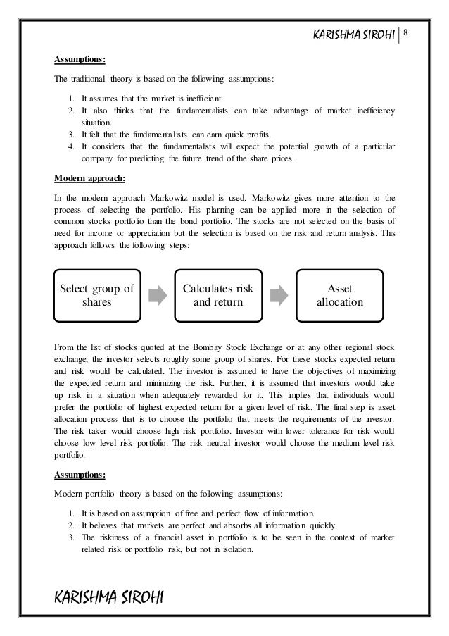 portfolio management modern portfolio thoery on a resume