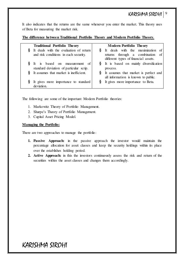 portfolio management modern portfolio thoery on a resume