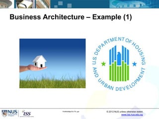 Business Architecture – Example (1)




               PortfolioMgt-EA-ITIL.ppt   © 2012 NUS unless otherwise stated.
    ...