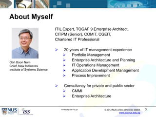 About Myself
                               ITIL Expert, TOGAF 9 Enterprise Architect,
                               CITP...