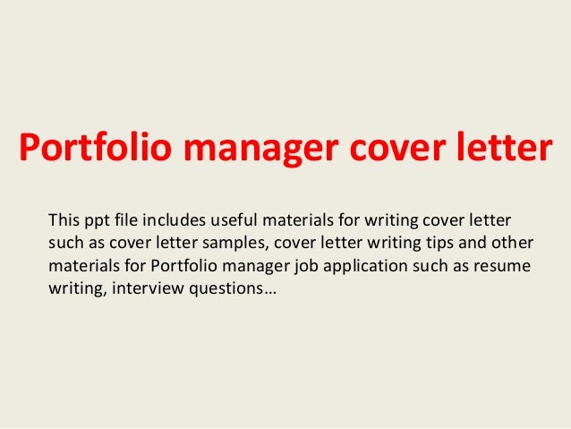 Portfolio Manager Cover Letter