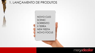 NOVO CLIO
SCENIC
SORRENTO
X TERRA
NEW FIESTA
NOVO FOCUS
1. LANÇAMENTO DE PRODUTOS
 