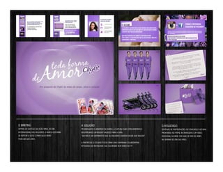 O BRIEFING

A SOLUÇÃO

O RESULTADO

DEPOIS DO SUCESSO DA AÇÃO VIRAL DO DIA
INTERNACIONAL DAS MULHERES, A MARCA GOSTARIA
DE REPETIR A DOSE E CRIAR ALGO NOVO
PARA DIA DAS MÃES.

PESQUISAMOS O UNIVERSO DA MARCA, A CULTURA SUAS CONSUMIDORAS E
IDENTIFICAMOS UM INSIGHT VALIOSO PARA A DATA:
“SER MÃE É UM SENTIMENTO QUE AS MULHERES EXERCEM DESDE QUE NASCEM”

CENTENAS DE PARTICIPAÇÕES NO CONCURSO CULTURAL
PROMOVIDO NO PERFIL INSTAMISSION E UM VÍDEO
EMOCIONAL NA WEB, COM MAIS DE 1MM DE VIEWS
NA SEMANA DO DIA DAS MÃES.

A PARTIR DAÍ, O DESAFIO FOI DE CRIAR UMA CAMPANHA COLABORATIVA,
INTEGRADA AO INSTAGRAM, QUE CULMINAVA NUM VÍDEO NO YT.

 