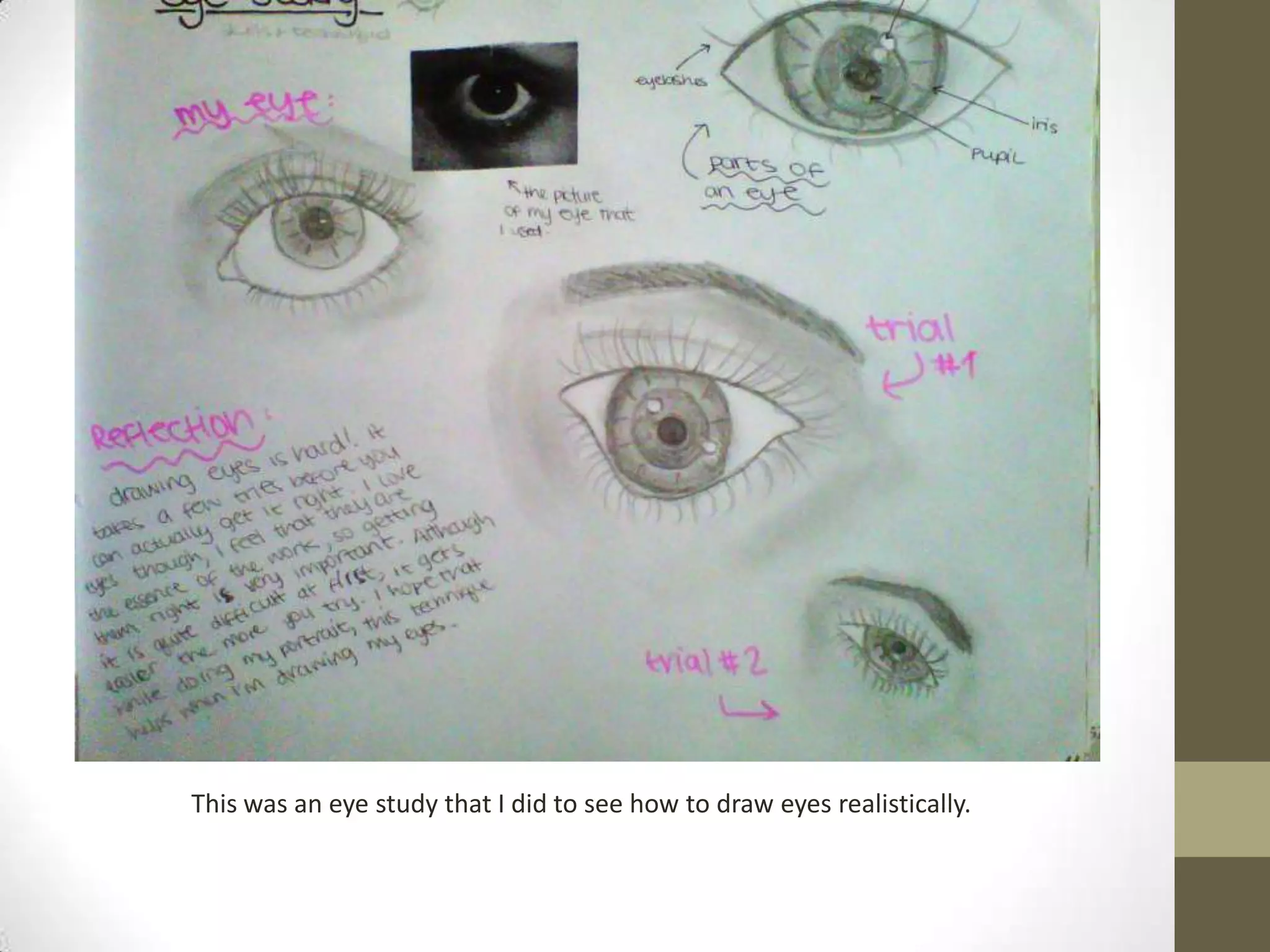 This was an eye study that I did to see how to draw eyes realistically.
 