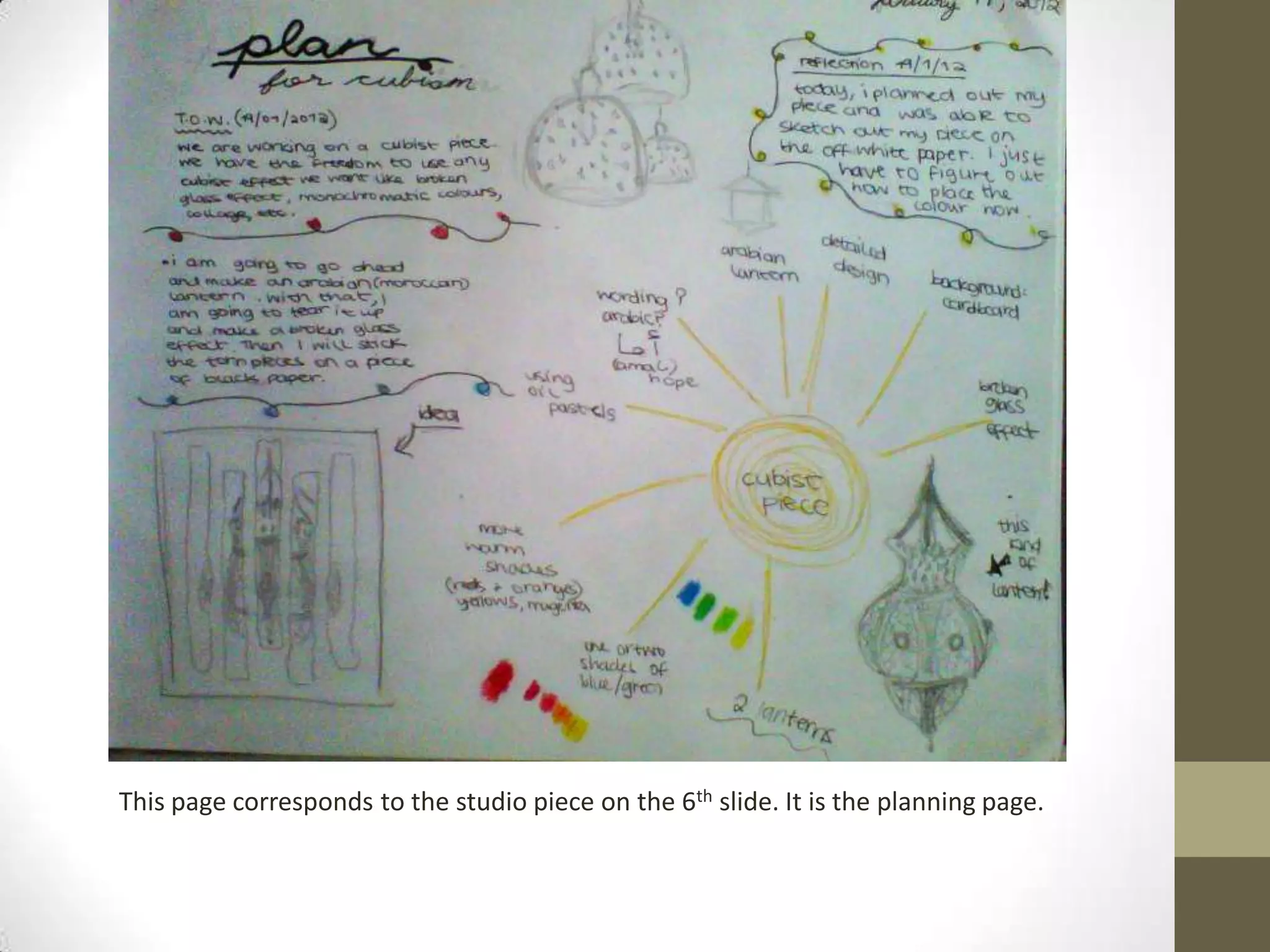 This page corresponds to the studio piece on the 6th slide. It is the planning page.
 