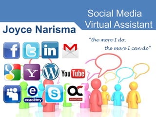 Social Media
                Virtual Assistant
Joyce Narisma
                “the more I do,
                      the more I can do”
 