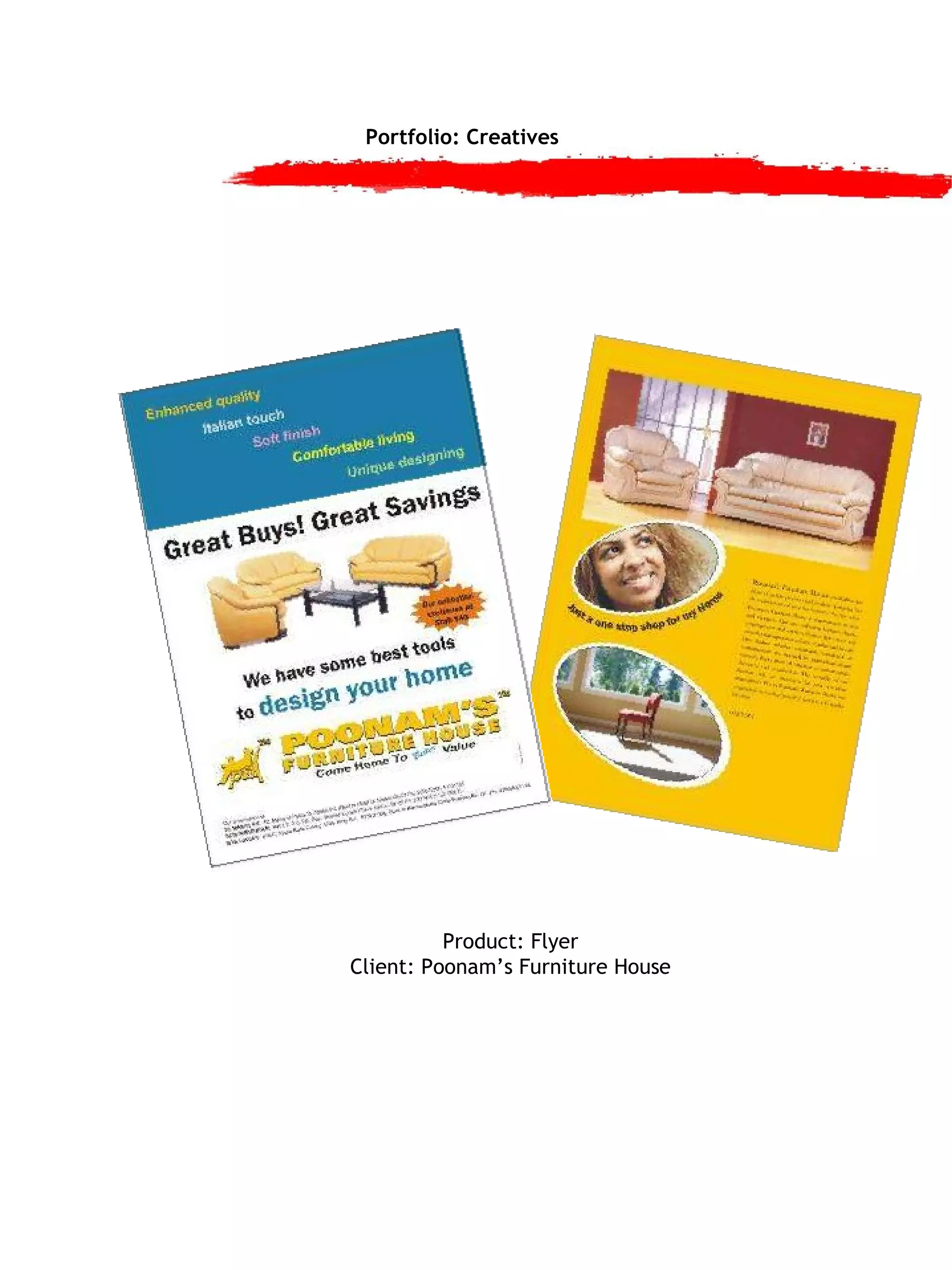 Portfolio: Creatives Product: Flyer Client: Poonam’s Furniture House 