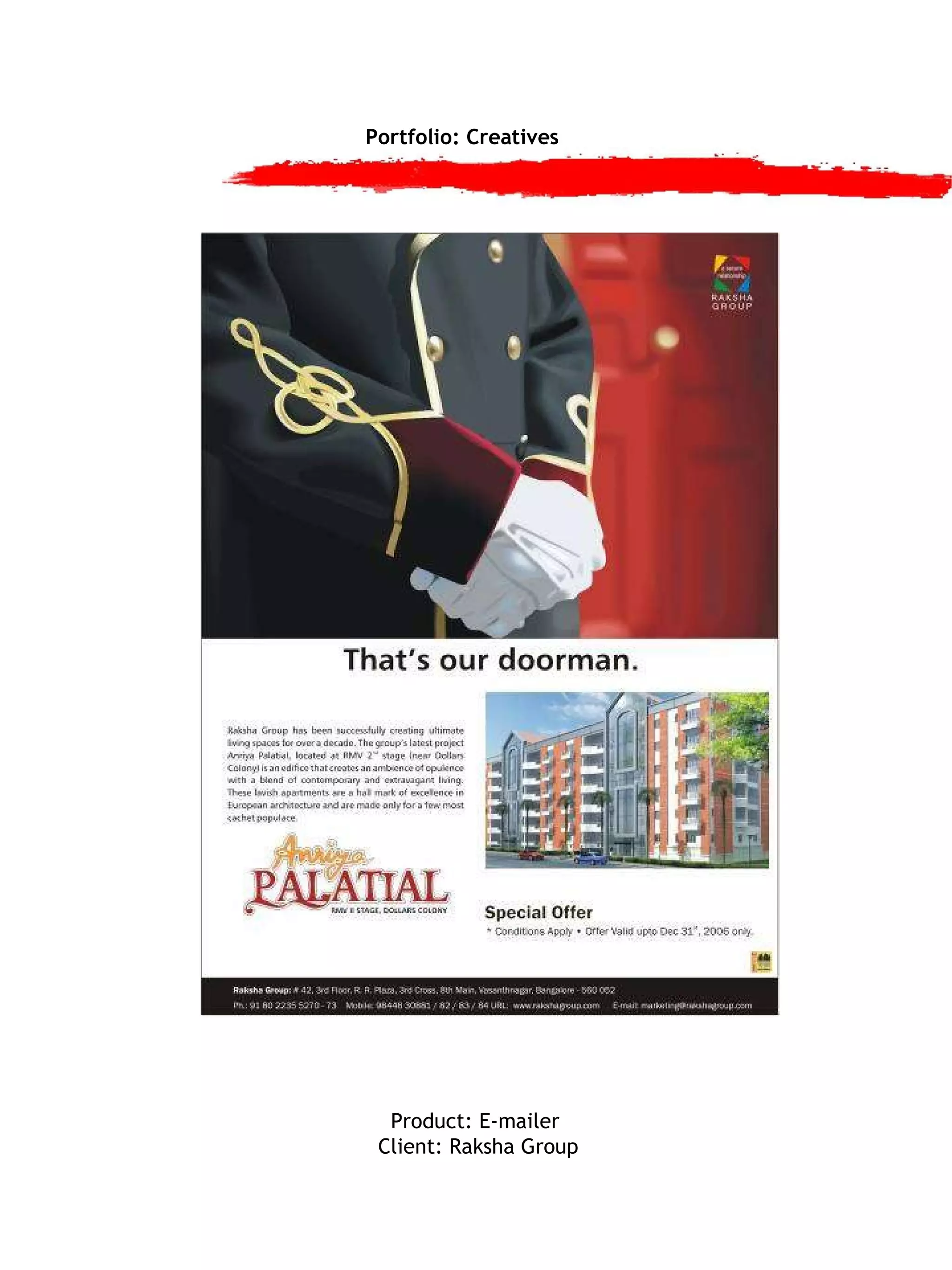 Portfolio: Creatives Product: E-mailer Client: Raksha Group 