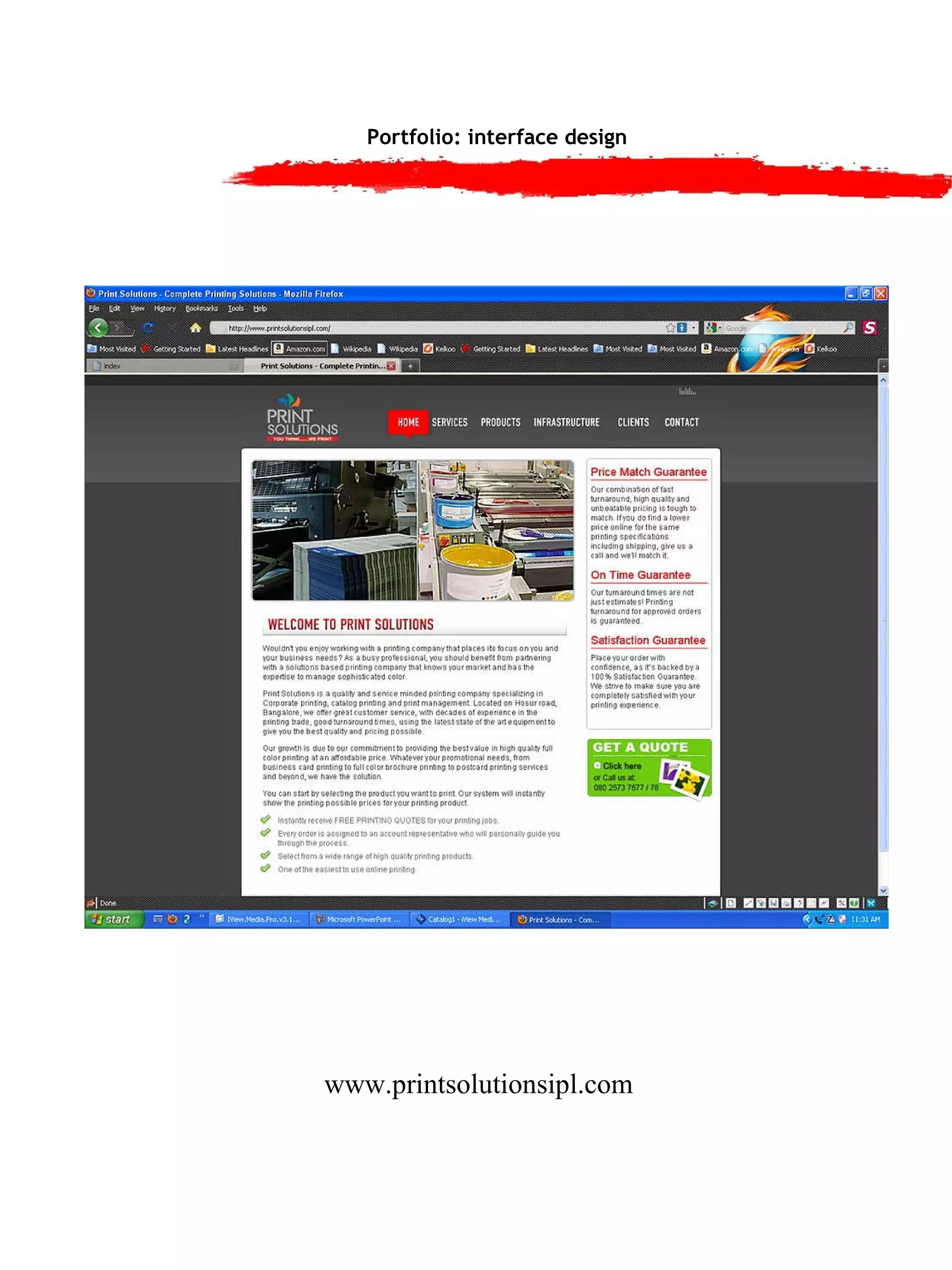 Portfolio: interface design www.printsolutionsipl.com 