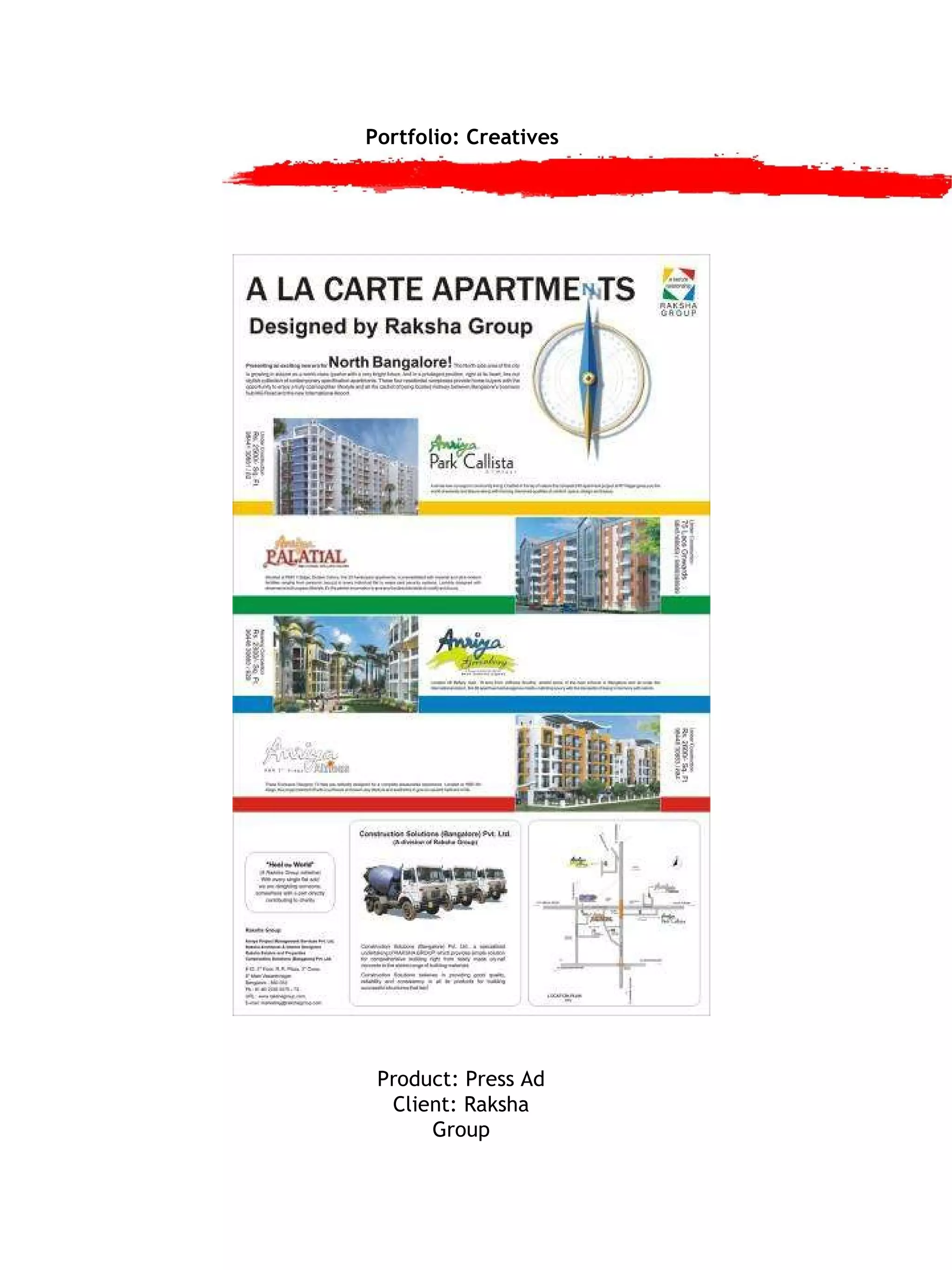 Portfolio: Creatives Product: Press Ad Client: Raksha Group 