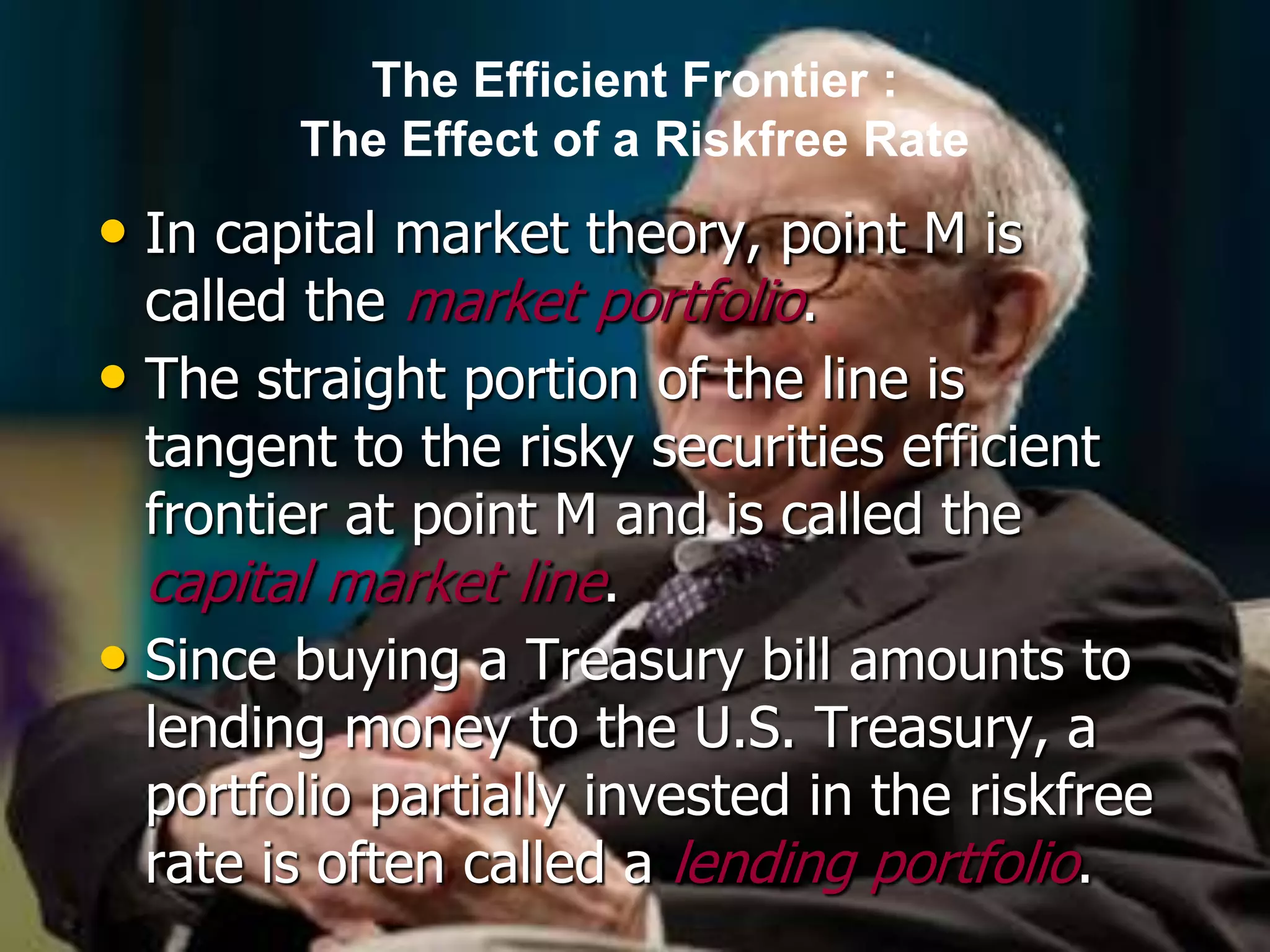 The Efficient Frontier : The Single Index ModelA pairwise comparison of the thousands of stocks in existence would be an unwieldy task. To get around this problem, the single index model compares all securities to a benchmark measure.The single index model relates security returns to their betas, thereby measuring how each security varies with the overall market.