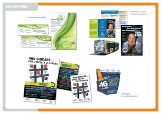 ADVERTISING
                                                    Promozione nuovo
                                                    servizio associativo
                  Promozione ecologica




                                         Campagna
                                         di sensibilizzazione




6
 