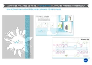LOGOTYPES // CARTES DE VISITE // PLAQUETTES // AFFICHES // FLYERS // WEBDESIGN
REALISATION D’UNE PLAQUETTE DE PRESENTATION DU CONCEPT AWARE



                                                           The over all concepT
                                                           The over all concepT



                            PROCESS REPORT
                                                            ThE OVERALL CONCEPT
                                                                                                                                                                                                                                   g g
                                                                Aware is an offer for COPD patients who are starting at the rehabilitation program. The                                                                      athinhin
                                                                                                                                                                                                                          BreBreat
                                                                overall concept is to provide them with tools that help them cope with their disease. It will
                                                                                                                                                                                                                               ol ol
                                                                teach them how to read and react on their own measurements and health. The patients                                                                       Contr tr
                                                                                                                                                                                                                             Con
                                                                are educated by easy accessible information and through an educational game. The overall
                                                                goal is to offer understandable knowledge, through the interface, related to the disease
                                                                (Exercising, dieting, measuring, symptoms and breathing ability).




                                                                  Home rehabilitation




                                                           10                                                                                                                                                                                                                      11




                                                                                                                                                                                                                                                                                    IntroductIon
                                                                                                                                                                                                                                                                                          INTRODUCTION
                            PROCESS REPORT



                                                                                                                                                                                                                                 User brings home
                                                                                                                                                                                                                                  User brings home         The user can find a a
                                                                                                                                                                                                                                                            The user can find                                     Contractor plugs inin
                                                                                                                                                                                                                                                                                                                    Contractor plugs                             User takes
                                                                                                                                                                                                                                                                                                                                                                   User takes          “Data is is recived”
                                                                                                                                                                                                                                                                                                                                                                                        “Data recived”
                                                                                                                                                                                                                                  the equipment
                                                                                                                                                                                                                                    the equipment       place for the equipment
                                                                                                                                                                                                                                                         place for the equipment                                   all the equipment
                                                                                                                                                                                                                                                                                                                     all the equipment                          measurements
                                                                                                                                                                                                                                                                                                                                                                 measurements        data is is sent to server
                                                                                                                                                                                                                                                                                                                                                                                      data sent to server

                                                                                                                                                                     HOME
                                                                                                                                                                      HOME




      Home rehabilitation                                                                                                                                            HEALTH-
                                                                                                                                                                      HEALTH-    Aware is is introduced
                                                                                                                                                                                  Aware introduced         Unit number & &
                                                                                                                                                                                                             Unit number         The HC create new
                                                                                                                                                                                                                                  The HC create new        HC orders deliviery
                                                                                                                                                                                                                                                            HC orders deliviery                                                           User works out & &
                                                                                                                                                                                                                                                                                                                                           User works out
                                                                                                                                                                                     atat the HC
                                                                                                                                                                                        the HC          patient name is is noted user inin the system
                                                                                                                                                                                                         patient name noted        user the system           ofof equipment
                                                                                                                                                                                                                                                                equipment                                                                   is is educated
                                                                                                                                                                                                                                                                                                                                                educated
                                                                                                                                                                     CARE
                                                                                                                                                                      CARE
                                                                                                                                                                     CENTRE
                                                                                                                                                                      CENTRE
                                                                                                                                                                                                                                                                                        Order is is recived and
                                                                                                                                                                                                                                                                                         Order recived and
                                                                                                                                                                                                                                                                                        a a contractor is sent
                                                                                                                                                                                                                                                                                          contractor is sent




                                                                                                                                                                                                                                                                                                                  AID AND APPLYENCES
                                                                                                                                                                                                                                                                                                                   AID AND APPLYENCES
                                                                                                                                                                                                                                           TK
                                                                                                                                                                                                                                            TK                                                                                                                                                  TK Server
                                                                                                                                                                                                                                                                                                                                                                                                 TK Server
                                                                                                                                                                                                                                                 Server
                                                                                                                                                                                                                                                  Server         BACK OFFICE
                                                                                                                                                                                                                                                                  BACK OFFICE

                                                                                                                                                                                           TK
                                                                                                                                                                                            TK   Server
                                                                                                                                                                                                  Server                                   TK
                                                                                                                                                                                                                                            TK   Server
                                                                                                                                                                                                                                                  Server         BACK OFFICE
                                                                                                                                                                                                                                                                  BACK OFFICE                                                                      TK Server
                                                                                                                                                                                                                                                                                                                                                    TK Server                                       TK Server
                                                                                                                                                                                                                                                                                                                                                                                                     TK Server

                                                                                                                                                                     HEALTH-
                                                                                                                                                                      HEALTH-
                                                                                                                                                                     CARE
                                                                                                                                                                      CARE
                                                                                                                                                                     CENTRE
                                                                                                                                                                      CENTRE
                                        AD7 - ID1 - 2008




                                                                                                                                                                                   The final day: HC
                                                                                                                                                                                    The final day: HC       Patient & & HC
                                                                                                                                                                                                             Patient HC              HC uploads
                                                                                                                                                                                                                                       HC uploads                                                                  HC schedules day
                                                                                                                                                                                                                                                                                                                    HC schedules day    HC downloads
                                                                                                                                                                                                                                                                                                                                          HC downloads           Patient & & HC
                                                                                                                                                                                                                                                                                                                                                                  Patient HC                 HC uploads
                                                                                                                                                                                                                                                                                                                                                                                               HC uploads
                                                                                                                                                                                downloads patient data
                                                                                                                                                                                 downloads patient data       debates
                                                                                                                                                                                                                debates           recommendation
                                                                                                                                                                                                                                    recommendation                                                                   for meeting
                                                                                                                                                                                                                                                                                                                       for meeting   patient development
                                                                                                                                                                                                                                                                                                                                      patient development          debates
                                                                                                                                                                                                                                                                                                                                                                     debates              recommendation
                                                                                                                                                                                                                                                                                                                                                                                            recommendation
                                                                                                                                                                                                            development
                                                                                                                                                                                                             development                                                                                                                                         development
                                                                                                                                                                                                                                                                                                                                                                  development



                                                                                                                                                                                                                                                                                                                                                                HC Healthcare Centre
                                                                                                                                                                                                                                                                                                                                                                 HC Healthcare Centre
                                                                                                                                                                     HOME
                                                                                                                                                                      HOME                                                                                                                                                                                         When user isis created on the server,
                                                                                                                                                                                                                                                                                                                                                                     When user created on the server,
                                                                                                                                                                                                                                                                                                                                                                   a a note is sent to the patients GP
                                                                                                                                                                                                                                                                                                                                                                     note is sent to the patients GP
                                                                                                                                                                                                                                                             User exercies
                                                                                                                                                                                                                                                               User exercies             Measurement is is
                                                                                                                                                                                                                                                                                           Measurement            Later check-up after
                                                                                                                                                                                                                                                                                                                   Later check-up after                            The user can at this point ask any
                                                                                                                                                                                                                                                                                                                                                                    The user can at this point ask any
                                                                                                                                                                                                                                                            outside ofof the HC
                                                                                                                                                                                                                                                             outside the HC             continuously taken
                                                                                                                                                                                                                                                                                         continuously taken       3,3, 6 and 12 months
                                                                                                                                                                                                                                                                                                                     6 and 12 months                               questions that might arise at home
                                                                                                                                                                                                                                                                                                                                                                    questions that might arise at home

                                                                                                                                                                16                                                                                                                                                                                                                                               17




                                                                                                                                                                                                                                                                                                                                                                            &                    DESIGN
                                                                                                                                                                                                                                                                                                                                                                                       ME /// WEB
                                                                                                                                                                                                                                                                                                                                                                                GRAPHIS
 