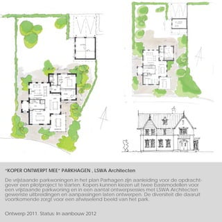 “KOPER ONTWERPT MEE” PARKHAGEN , LSWA Architecten

De vrijstaande parkwoningen in het plan Parhagen zijn aanleiding voor de opdracht-
gever een pilotproject te starten. Kopers kunnen kiezen uit twee basismodellen voor
een vrijstaande parkwoning en in een aantal ontwerpsessies met LSWA Architecten
gewenste uitbreidingen en aanpassingen laten ontwerpen. De diversiteit die daaruit
voortkomende zorgt voor een afwisselend beeld van het park.


Ontwerp 2011. Status: In aanbouw 2012
 