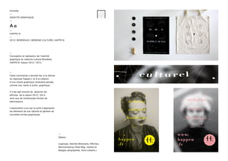 POIVRE
—
IDENTITÉ GRAPHIQUE
—
—
HAPPE:N
—
2013 | BORDEAUX | WEBZINE CULTUREL HAPPE:N
—
Conception et réalisation de l’identité
graphique du webzine culturel Bordelais
HAPPE:N. Saison 2013 / 2014.
—
Cette commande a donnée lieu à la refonte
du logotype Happe:n, et à la création
d’une charte graphique modulaire pensée
comme une «boite à outils» graphique.
Il s’est agit ensuite de dessiner les
affiches de la saison 2013 / 2014,
ainsi que de nombreuses formes de
déclinaisons.
L’association a pu par la suite s’approprier
les éléments de son identité et générer de
nouvelles formes graphiques.
—
Détails :
Logotype, Identité Modulaire, Affiches,
Merchandising (Todd Bag, Cartels et
Badges sérigraphiés, Auto-collants ).
 