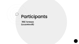 Participants
Md Arman
(21206018)
 