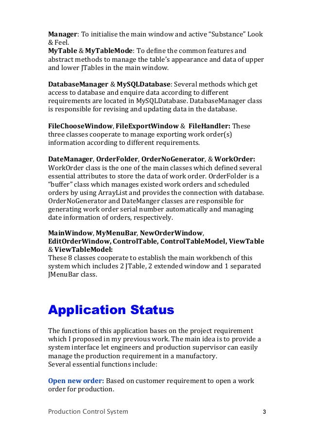 java application portfolio production control system work order generator