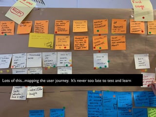 Lots of this...mapping the user journey. It’s never too late to test and learn
 