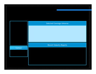 Selected C
          S l t d Coverage Universe
                           U i




           Recent Industry Reports
Contact
 