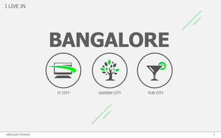 I LIVE IN
IT CITY GARDEN CITY PUB CITY
BANGALORE
3ABHILASH MISHRA
 