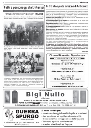 26


                                                                                      In 89 alla quinta edizione di Anticauto
                       Rubrica a cura di Giovanni Franzoni                            Un appuntamento ormai consolidato che, novellaresi e non, aspettano con ansia.
                                                                                      89 auto iscritte al raduno più una decina di “partecipanti off-list”, che hanno sfilato
     Famiglie novellaresi: “i Bernein” (Davolio)                                      per le vie del paese sostando lucide e scintillanti in Piazza della Resistenza per
                                                                                      tutto il mattino accompagnate dal Ludobus nel pomeriggio.
 Quando arrivava un forestiero e chiedeva in giro dove era la casa dei Davolio,       Premiate tra le partecipanti: l’auto più vecchia. Una Fiat Balilla 3 marce del 1932
 nessuno sapeva rispondere perché la gente li conosceva solo per “i Bernein”.         appartenente al sig. Sergio Prati
                                                                                      La vettura proveniente da più lontano: una Porche Carrera del sig. Vittorio Sora
                                                                                      proveniente da Ostiano (Cremona).
                                                                                      L’autista più anziano: il signor Francesco Corradini classe di nascita 1936 alla
                                                                                      guida di una Lancia Gamma Coupè del 1978
                                                                                      Il conducente più giovane: Matteo Ferrarini del 1991 al volante di una Fiat To-
                                                                                      polino C del 1949.
                                                                                      L’auto più votata dai visitatori: una Lancia Belna Cabriolet del 1935 del signor
                                                                                      Casari Remo d Soliera.
                                                                                      Un incontro apprezzato da chi già lo conosceva ma allargato grazie al passaparola,
                                                                                      infatti molti sono stati i nuovi arrivi . un ricambio notevole quindi, che ha reso
                                                                                      questo appuntamento sempre in divenire. Una visita alla Rocca Gonzaghesca
                                                                                      prima d pranzo per poi passare dal sedile dell’auto alla seggiola del Ristorante
                                                                                      Don Divino per il banchetto del gruppo.
                                                                                      Grandi e piccoli uniti dalla passione per le auto che hanno la possibilità di ritrovarsi
                                                                                      tutti gli anni insieme per apprezzare tante auto di cui si è persa la memoria o, nel
                                                                                      caso dei più piccoli, non si aveva conoscenza.
                                                                                      Si ringraziano: Cartoleria Pippo, Il Forno Al P.A.N.,Meloni Auto. Sain Termo-
                                                                                      sanitari, Tamoil di Paterlini e Salardi, Cantina Lombardini, Macelleria Zanetti,
 Famiglia Davolio, Antonio - si riconoscono da sin: Fulvia, Gina, Ettore, Io-         il Comune di Novellara ed i vigili urbani insieme alla Ludoteca, il Portico, il
 landa, Artemio, Carlina, Sante, Maria, Nella e Vanda. In poltrona la madre           motoclub Svalvolati e tutti volontari che con il loro lavoro non retribuito con-
 Lidia Santini.                                                                       sentono di organizzare tutto questo tutti gli anni
                                                                                                                                                                 Sara Lanza


                                                                                            Circolo Ricreativo Novellarese




     Novellaresi in gita a Venezia - lido. Si riconoscono: Bertozzi Marisa, Saltini
     Carla, Astolfi Amedea, Altimani Norma, Giovanardi Licia, Pignagnoli Elisa
     e Marta, Lusetti Vincenzo, Soliani Tanuccio, Becchi Melenis, Becchi Giulio,
     Cocconi Carlo, Lombardini Tobia, Soliani Giovanni, Lombardini Marta, Stor-
     chi Arturo e pochi altri che sono pregati, se si riconoscono di avvisare per
     completare il gruppo di amici novellaresi in gita.
 