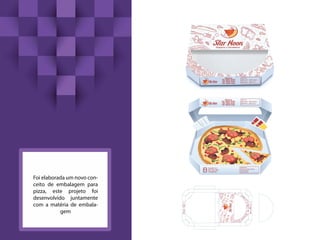 Foi elaborada um novo con-
ceito de embalagem para
pizza, este projeto foi
desenvolvido juntamente
com a matéria de embala-
gem
 