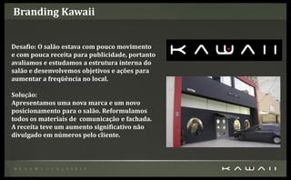 Branding Kawaii


Desafio: O salão estava com pouco movimento
e com pouca receita para publicidade, portanto
avaliamos e estudamos a estrutura interna do
salão e desenvolvemos objetivos e ações para
aumentar a freqüência no local.

Solução:
Apresentamos uma nova marca e um novo
posicionamento para o salão. Reformulamos
todos os materiais de comunicação e fachada.
A receita teve um aumento significativo não
divulgado em números pelo cliente.
 