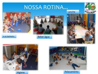 NOSSA ROTINA...
Beber água
Lanche
Higiene Relaxamento
Ir ao banheiro.
 