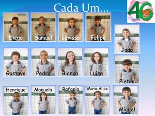 Cada Um...
Diego Samuel Larissa Felipe
João
Gustavo Pedro Bianca Luísa
Pietro
Henrique Manuela Rafaela Maria Alice
Miguel
 