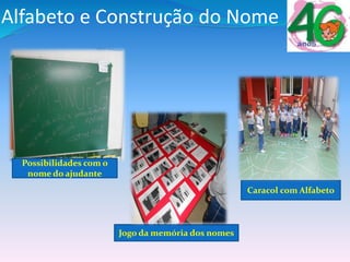 Alfabeto e Construção do Nome
Jogo da memória dos nomes
Caracol com Alfabeto
Possibilidades com o
nome do ajudante
 