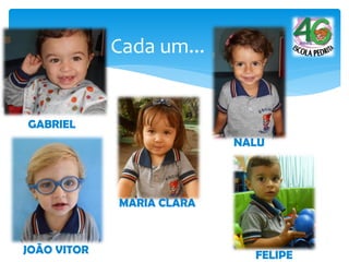 Cada um...
FELIPEJOÃO VITOR
MARIA CLARA
NALU
GABRIEL
 