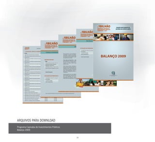 ARQUIVOS PARA DOWNLOAD
Programa Capixaba de Investimentos Públicos
Balanço 2009


                                              28
 