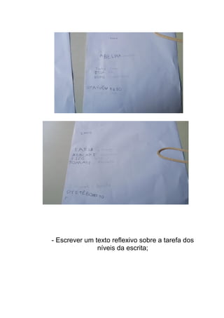 - Escrever um texto reflexivo sobre a tarefa dos
níveis da escrita;
 