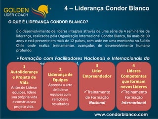 4 – Liderança Condor Blanco <ul><li>O QUE É LIDERANÇA CONDOR BLANCO? </li></ul><ul><ul><li>É o desenvolvimento de líderes ...