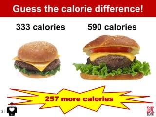 Guess the calorie difference!
     333 calories     590 calories




            257 more calories
31
 