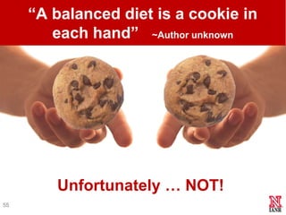 ―A balanced diet is a cookie in
        each hand‖ ~Author unknown




        Unfortunately … NOT!
55
 