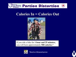 *Based on 160-pound person
If you ride a bike for 1 hour and 25 minutes,
you will burn approximately 500 calories.*
Calories In = Calories Out
 