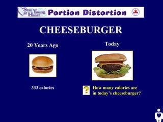 CHEESEBURGER
20 Years Ago Today
333 calories How many calories are
in today’s cheeseburger?
 