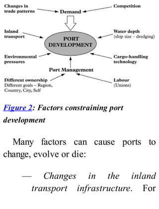 Figure 2: Factors constraining port
development
Many factors can cause ports to
change, evolve or die:
— Changes in the inland
transport infrastructure. For
 