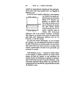218 CHAP. ni. PORTES D'ÉCLUSES 
vantail un compartiment étanche qui doit générale-ment 
rester vide d'eau et plein d'air on rappelle la 
chambre à air. 
Si ~~CZ) est le vantail en élévation, cette chambre 
est limitée à sa partie su-périeure 
par une entretoise 
pleine E F formant son 
plafond ce plafond doit 
être situé au niveau ou un 
peu au-dessous du niveau 
des plus faibles hautes 
mers de morte eau. La ca-pacité 
comprise entre la 
c~xl~too~Fijnson EF, l'entretoise 
<~A, t~~tmjujtac 
inférieure CD et les poteaux tourillon et busqué 
doit déplacer un volume d'eau ayant un poids à peu 
près égat, mais légèrement inférieur, soit de 5 à 
6 tonnes, a celui du vantail. 
Si, pour une raison quelconque, en cas de houle 
par exemple, on veut augmenter le poids du vantail, 
il suffit d'introduire un certain poids, ou lest d'eau, 
dans cette caisse à air. On se servira, à cet effet, d'un 
robinet manoeuvrable du haut de la passerelle qui 
surmonte le vantait. 
1~8. Chambre AeaM. Lorsqu'on voudra retirer 
ce lest liquide, il faudra l'enlever au moyen d'une 
pompe du fond du vantail, ce qui représente un 
certain travail. On diminuera ce travail en introdui-sant 
!o lest d'eau non pas à la partie inférieure, mais 
à la partie supérieure de la caisse à air, soit dans un 
compartiment tel queEFGH, qui prend alors le nom 
de chambre à eau. 
 