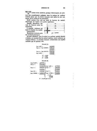 ANNEXE m 309 
100x100 
––. 
L âme et les cornt~res, quoique tnterrompuei!, ne peu-vent 
être complètement négligées dans la raideur du système 
vertical, parce que les divers tronçons sont reliés les uns aux 
autres, en se rivant sur les entretoises. 
Bordé continu d'un cote sur toute la hauteur du vantail, 
interrompu de l'autre à la partie supérieure. 
Semelle discontinue ser-vant 
de fourrure entre les 
entretoises. 
2 semelles continues sur f 
toute la hauteur du vantail. J 
Couvre-joints. 
hiembrures verticates entre 
)e!< montants principaux. 
On peut substituer, pour le calcul, au système vertical dëtait)6 
ci-dessus, un montant dont la section continue eerait conforme au 
croquis ci-dessus, ce montant donnant certainement une rigidité 
moindre que le système réet. 
ForHiM~e (t). 
L«ft. 4,)0t = 0.6t28898 
Log. )t =- tuf;. 0.00709: = ?.8M9:i24 
~<638t22 
).<)}!. M == log. O.OtftH ?.em922 
Lcg. 2.6t8:i t',4i80SOO 
2,6)85 
OJ88 
f'" = 0,0308 
FormKte (2). 
Log. 65.60'! 4,8)69369 
Log. ?' = T8!)6j262 
4.~)3t63) Loir. ),29t .= O.)t09262 
Log. M =- ~Ot5M22 Log. M = ?,0157922 
6.6616M9 _Z,)S6~t84 
Log. ),37 = o,)36~206 Log. S a.S8<33t2 
Log. 63t<000 = 6.80<39)S Log. 0.37358 = T.5733M2 
+'.ce 
t.37398 
F' == 6'.374 par ?. 
 