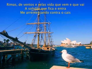 Rimas, de ventos e velas vida que vem e que vai A solidão que fica e entra Me arremessando contra o cais 